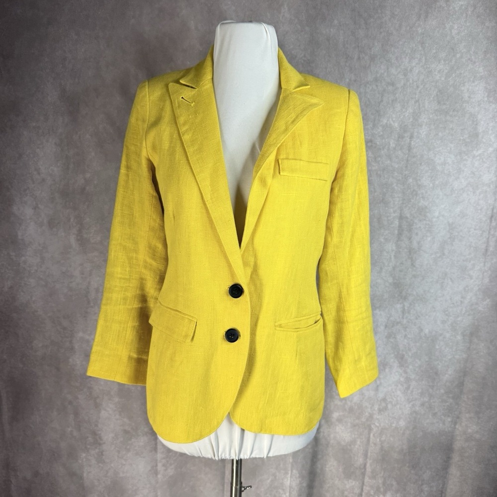 Smythe Linen Blazer In Yellow With Leopard Linning Women's Size 6